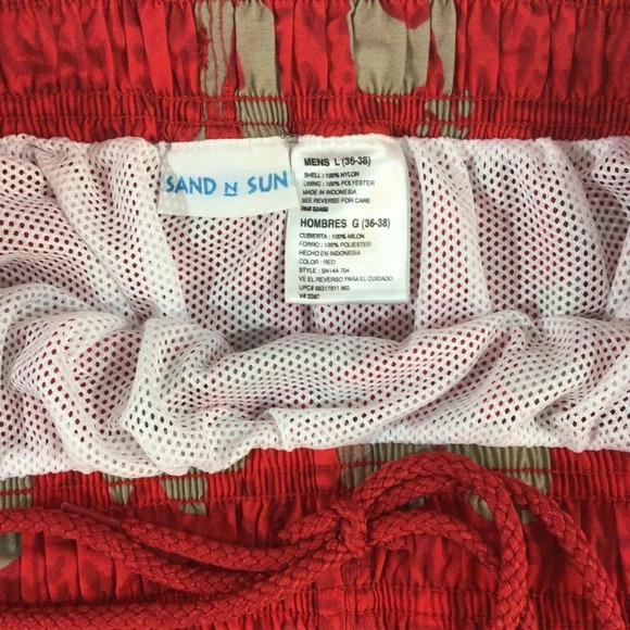 Sand n Sun Men’s Red Hawaiian Print Swim Trunks - Size Large (36-38) - Picture 5 of 6